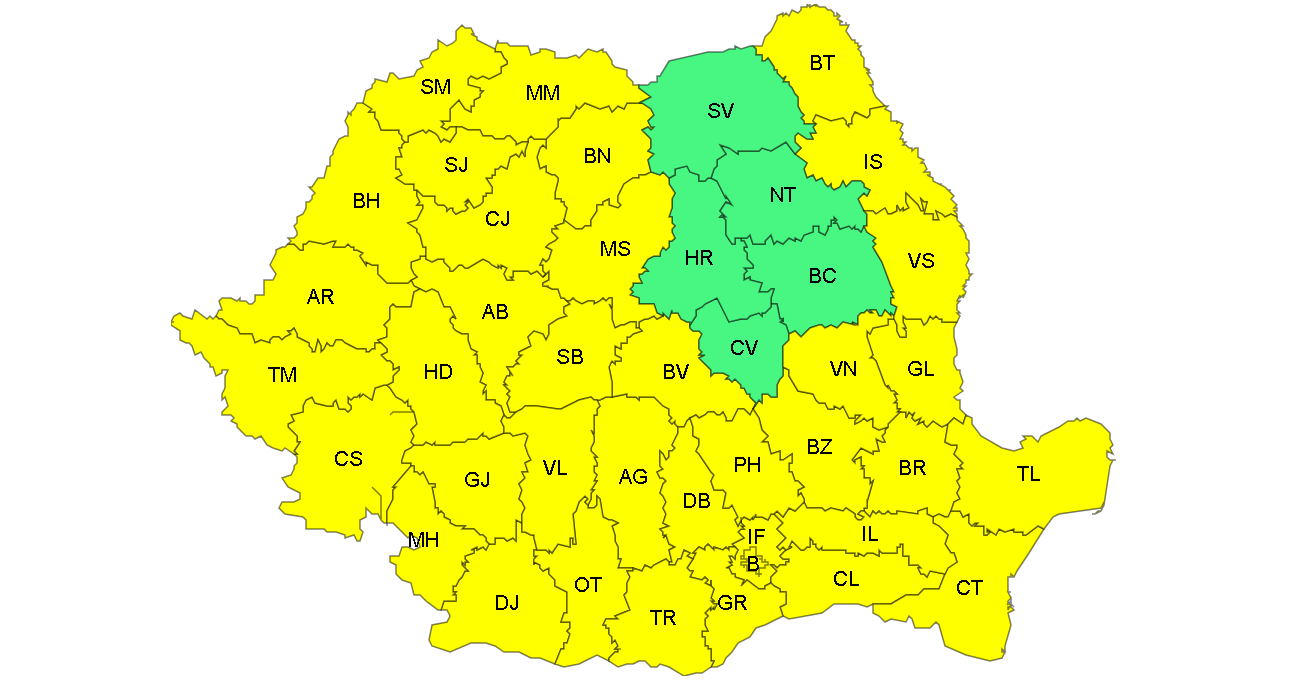Coduri galbene de ploi torenţiale şi caniculă la Galaţi