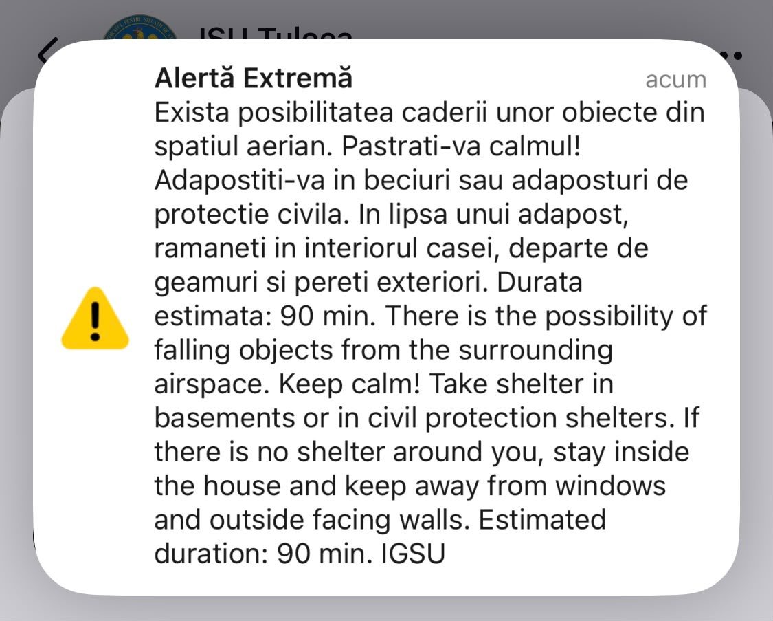 Alertă la graniţă: Mesaj RO-Alert în Tulcea şi avioane NATO ridicate de la sol în urma unui atac rusesc