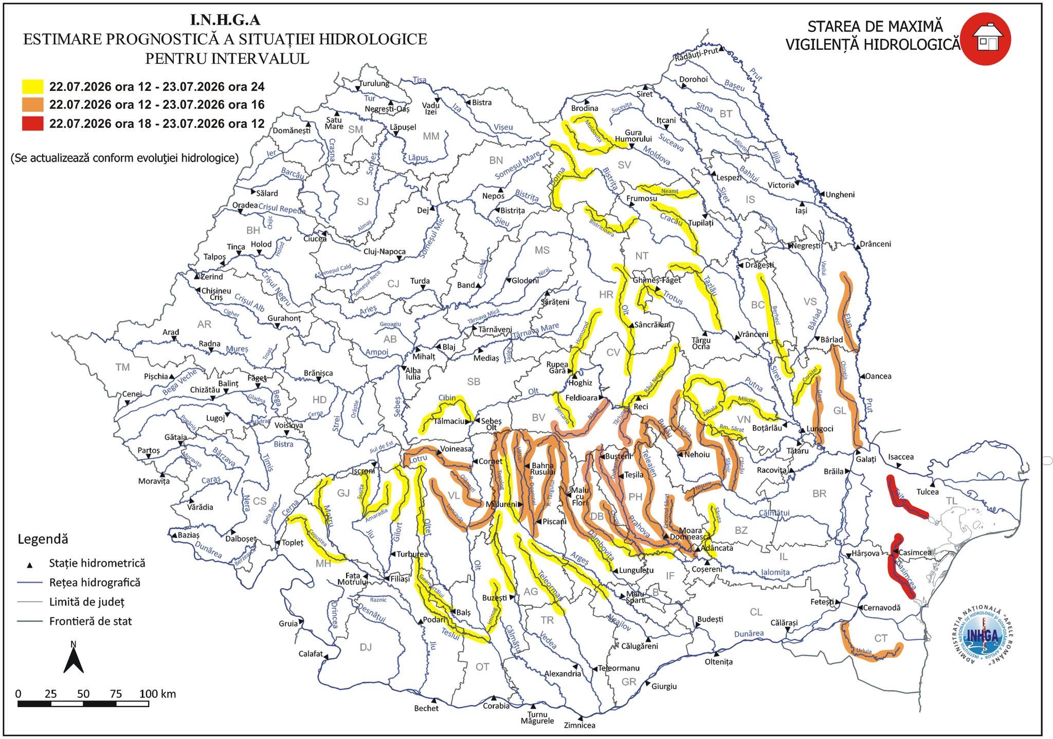 Alertă de inundații: județul Galați, sub Cod portocaliu de viituri rapide și creșteri de debite