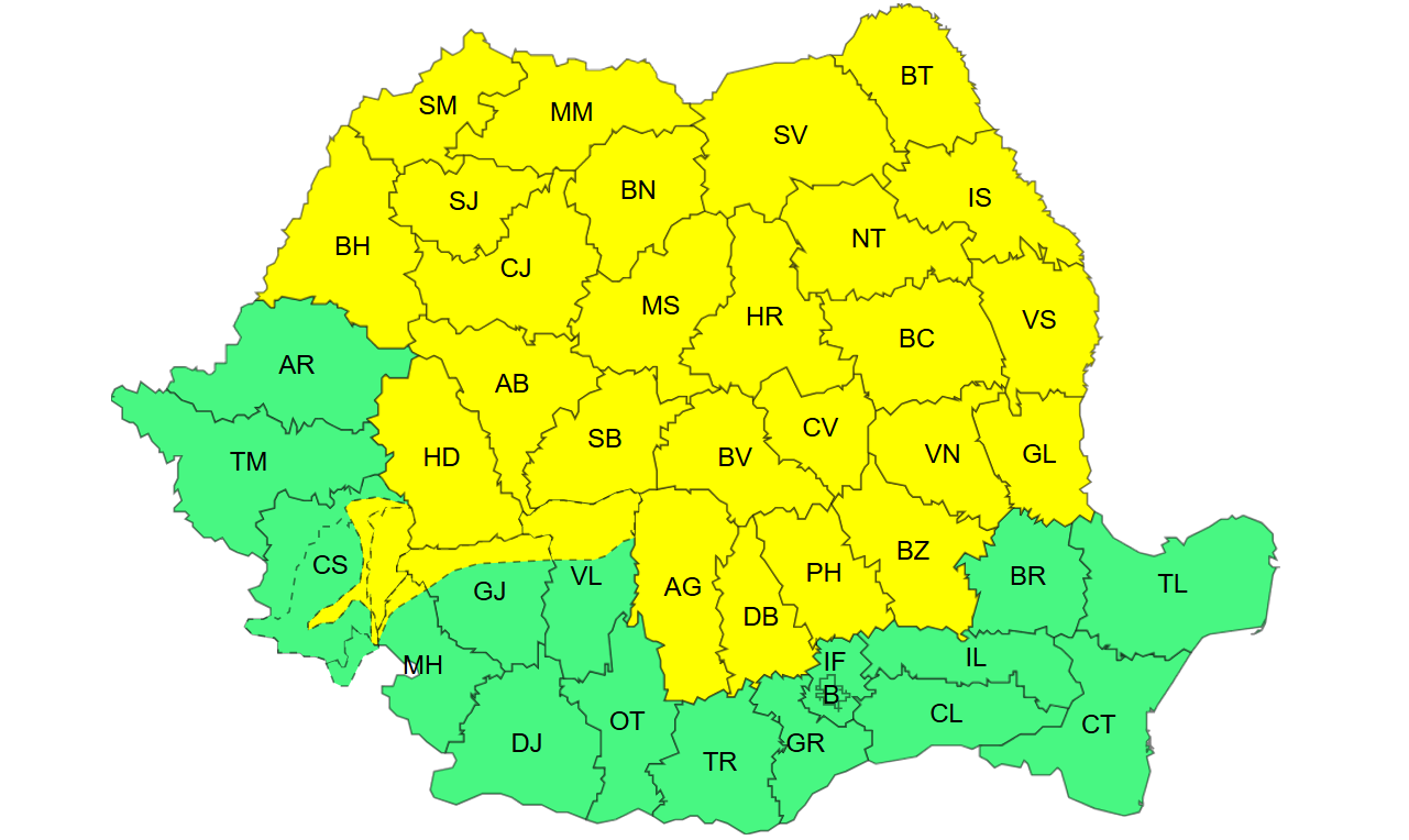 Atenționare ANM: Cod galben de vijelii, grindină și averse torențiale în Galați și județele vecine