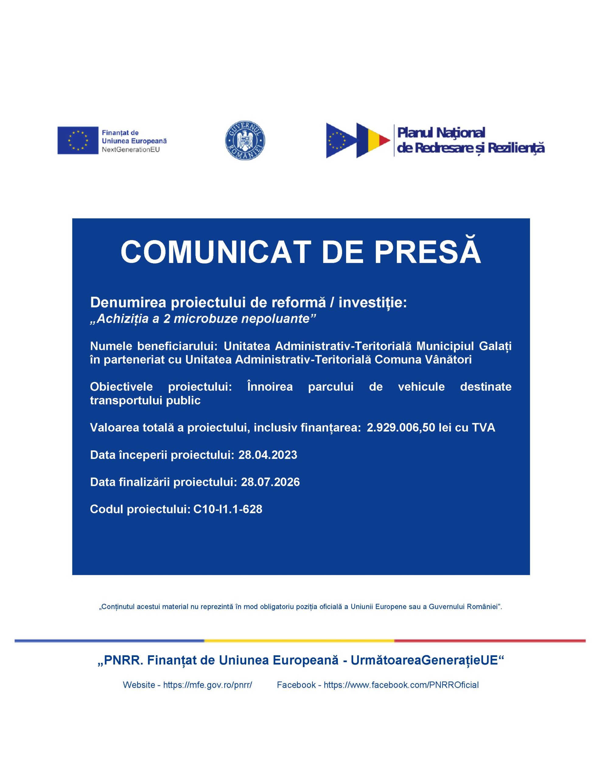 COMUNICAT DE PRESĂ
