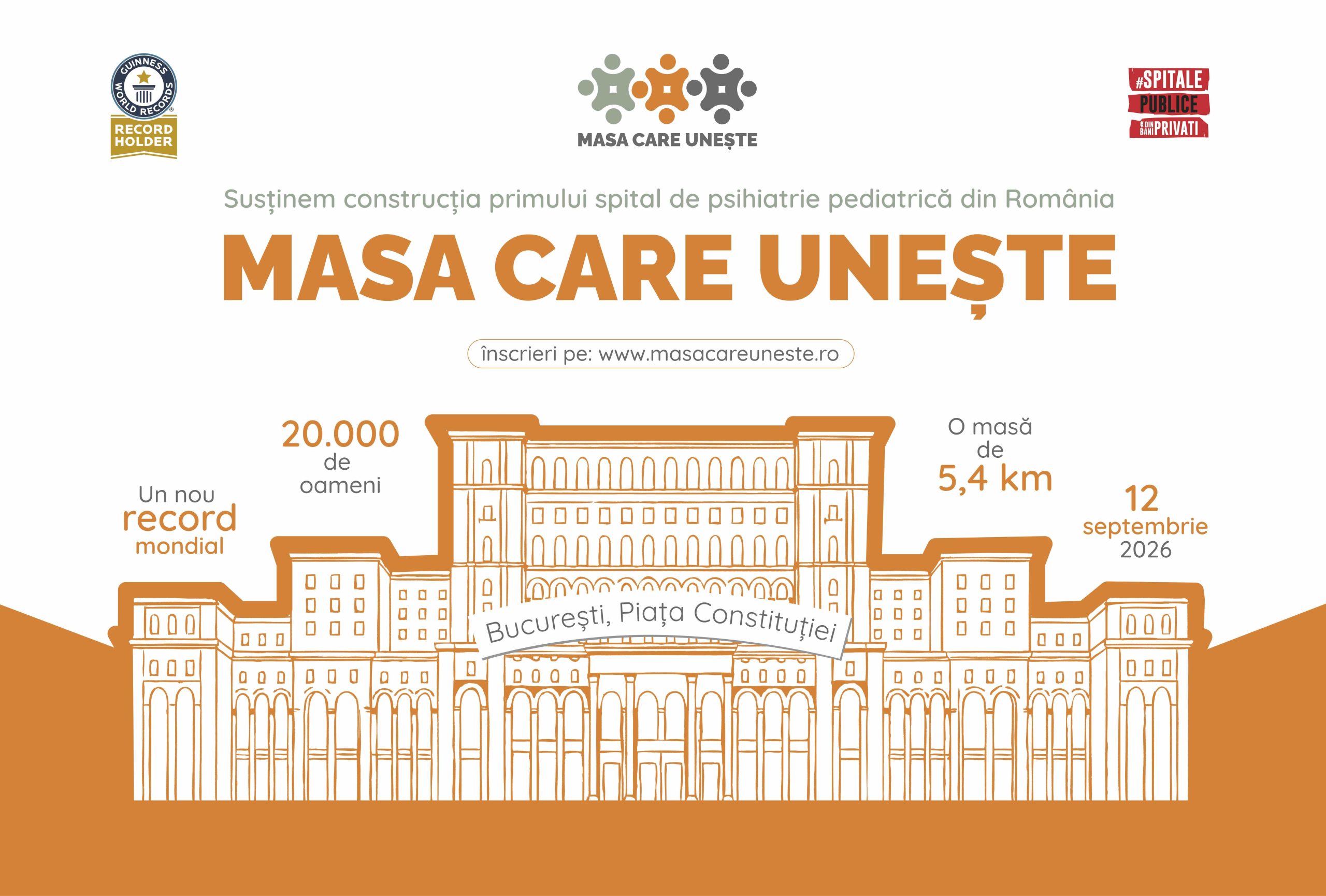 „Masa Care Unește” își propune un nou record la București: O masă de 5,5 km și 20.000 de oameni pentru sprijinirea primului spital de psihiatrie pediatrică