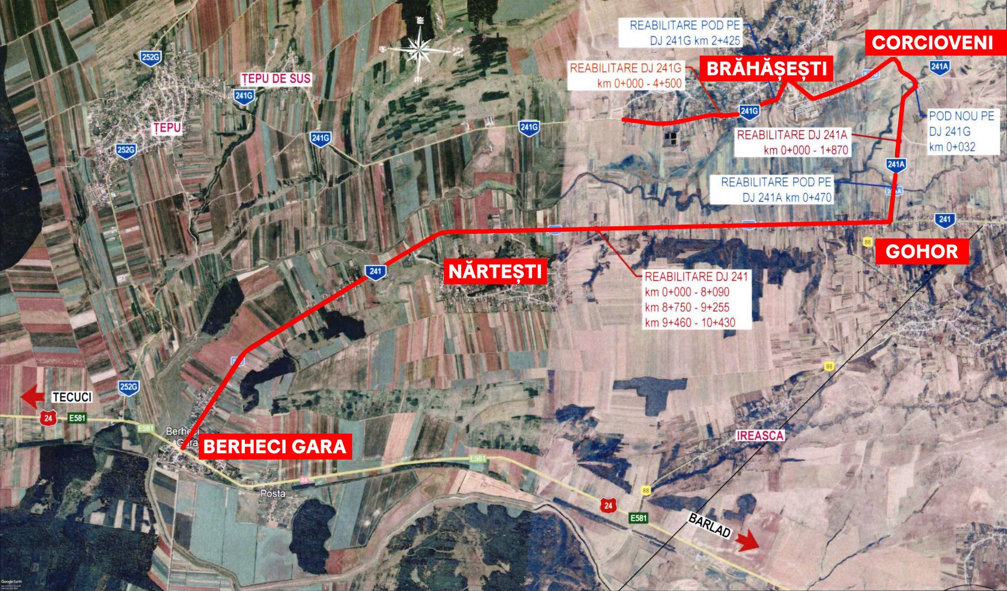 Galați: Investiție de 111 milioane de lei pentru modernizarea drumurilor dintre E581 și Brăhășești. Aproape 7 hectare de pădure vor fi plantate