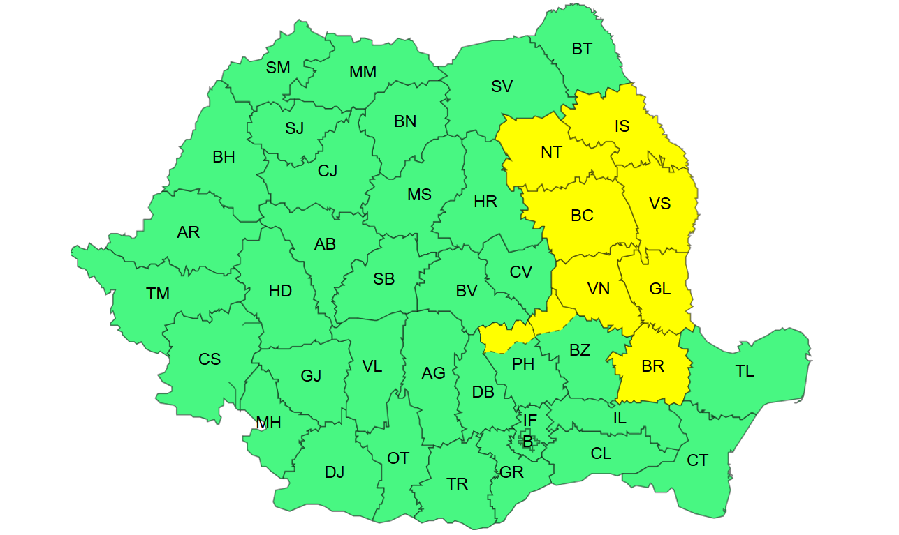 Alertă ANM: Cod galben de ploi torențiale și vijelii în județul Galați. Când intră în vigoare avertizarea