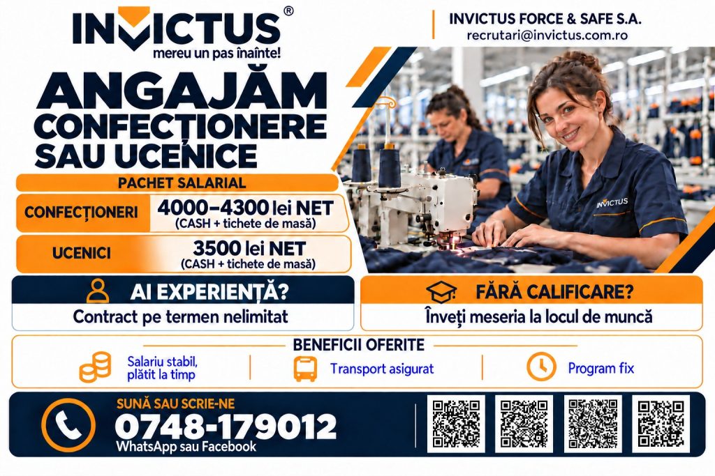 🧵Cauți un loc de muncă stabil? Hai în echipa INVICTUS!