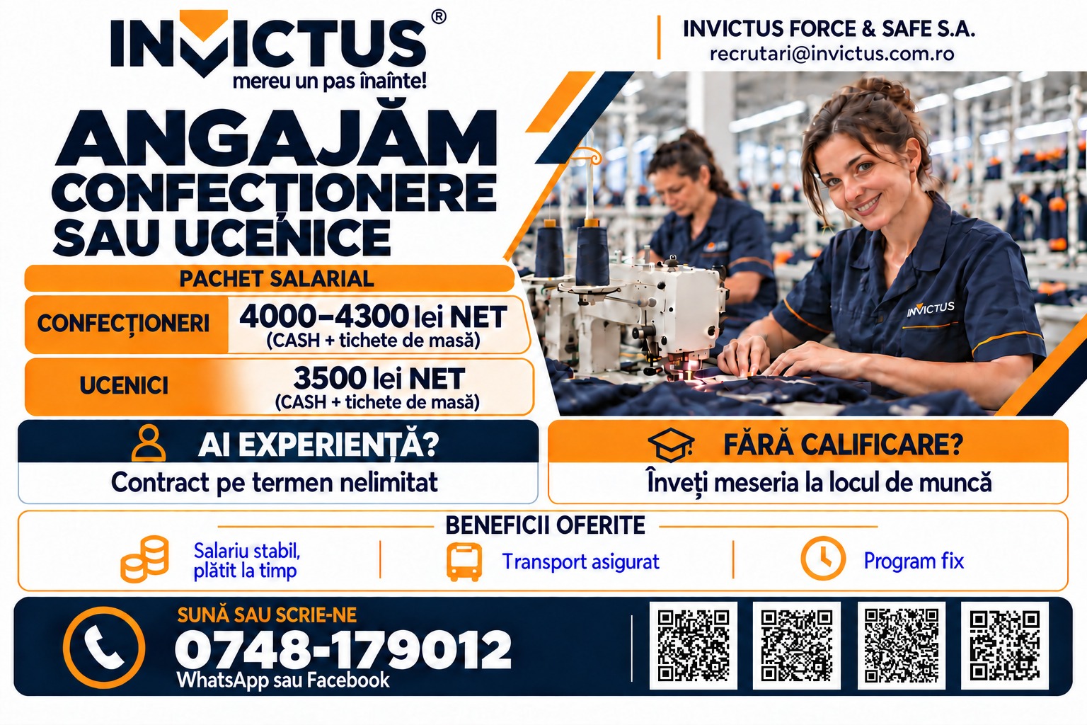 🧵Cauți un loc de muncă stabil? Hai în echipa INVICTUS!