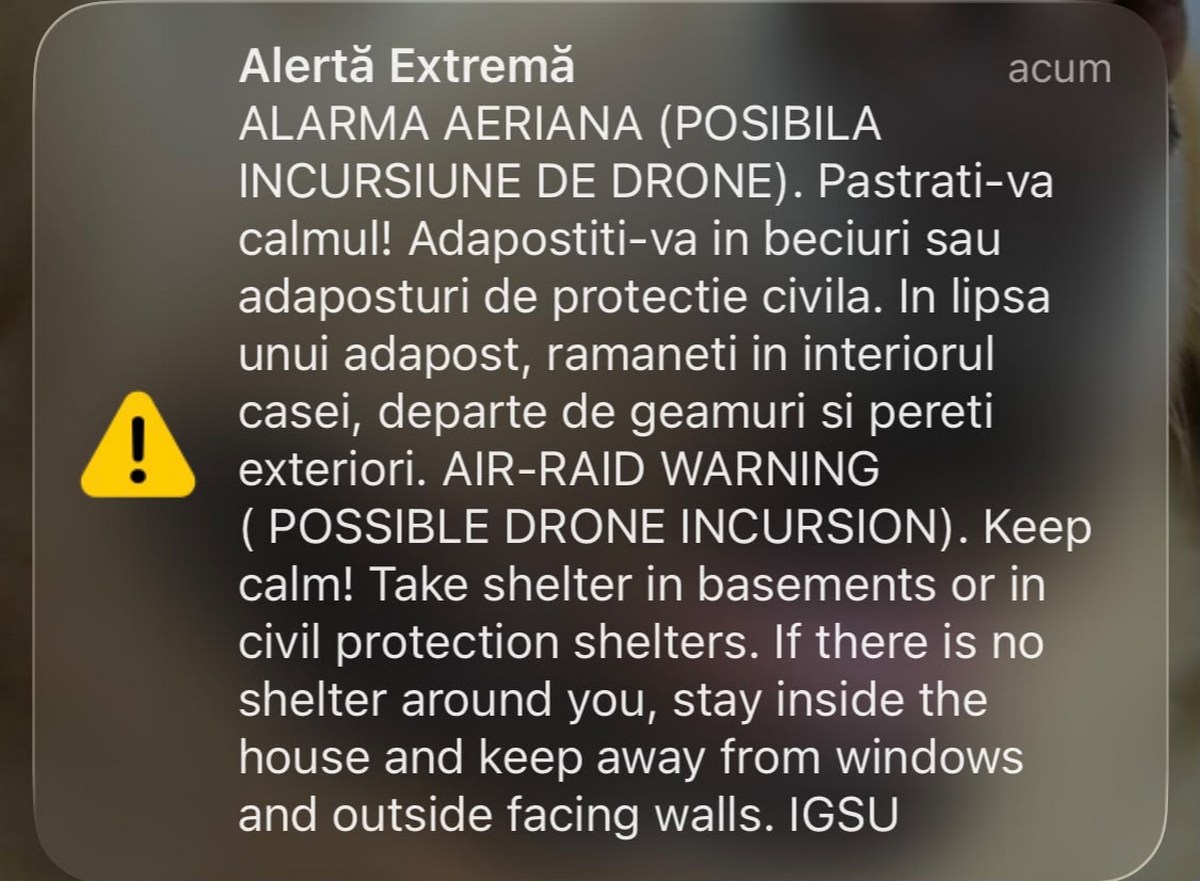 Mesaj RO-Alert azi-noapte în Tulcea după ce radarele MApN au detectat ținte aeriene în Ucraina