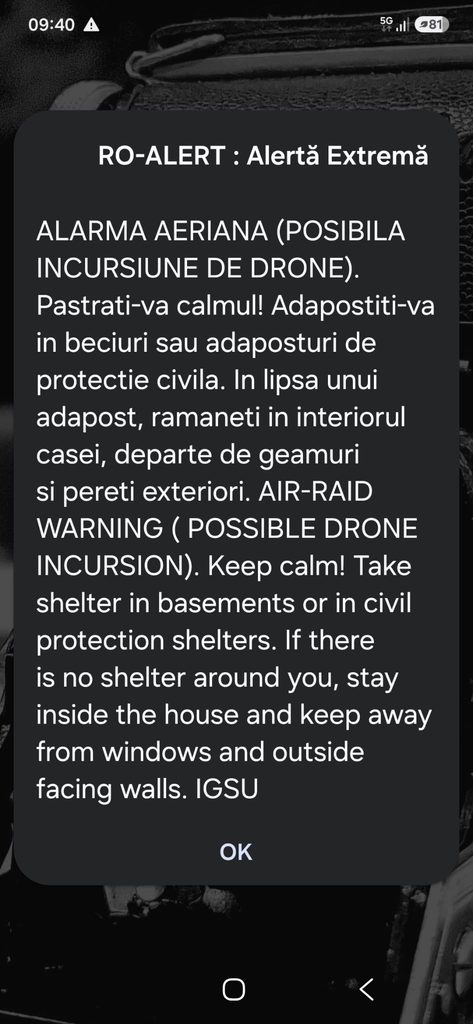 Alerte de drone în lanț la graniță: Nou mesaj RO-Alert recepționat și în Galați, după ce radarele MApN au depistat o țintă lângă Insula Șerpilor
