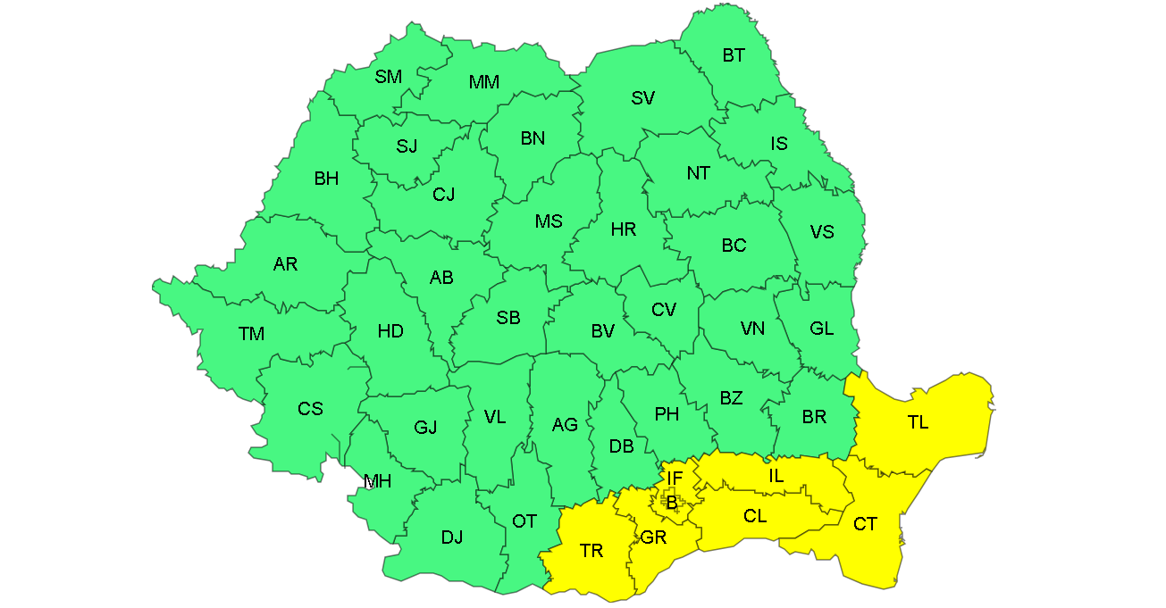 Alertă ANM: Cod galben de ploi și vânt puternic în sud-estul țării. Ce zone sunt afectate în regiune 