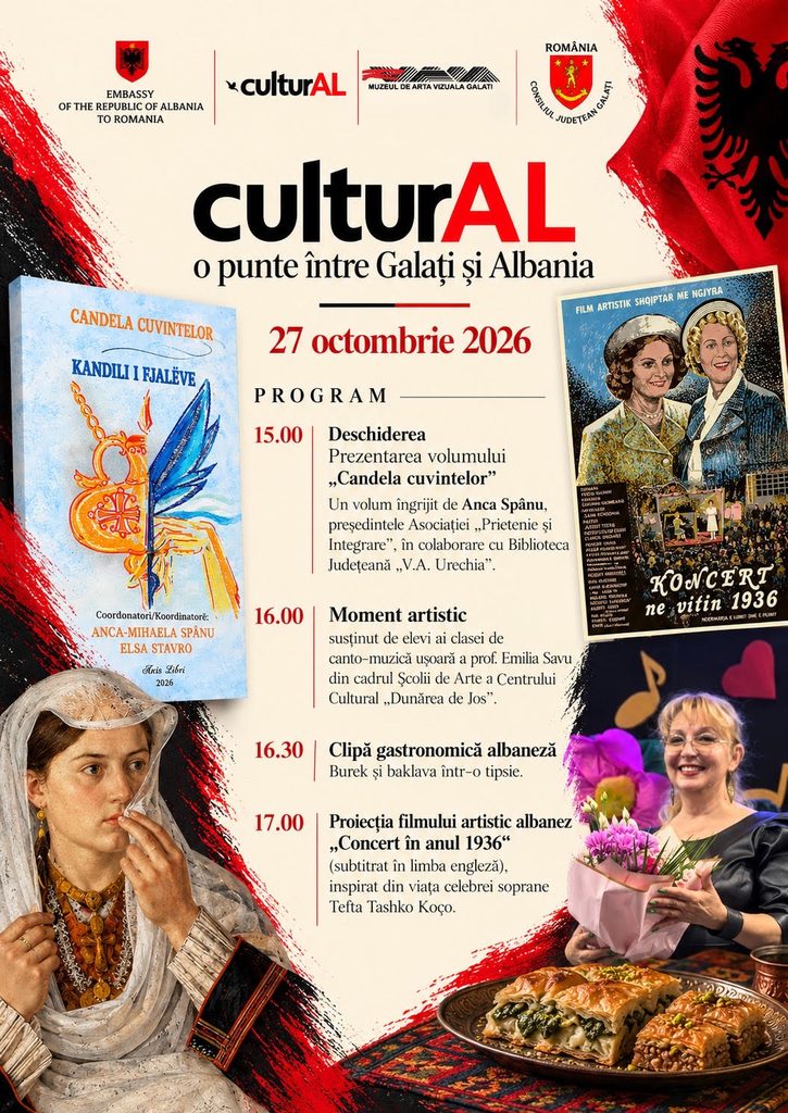 Eveniment cultural româno-albanez de excepţie la Galaţi: Ambasadoarea Albaniei şi preşedintele Consiliului Judeţean, invitaţi la Muzeul de Artă Vizuală